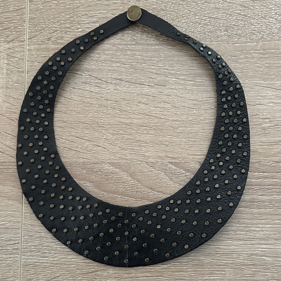 Leather Elegant Black Studded Necklace - Picture 1 of 5
